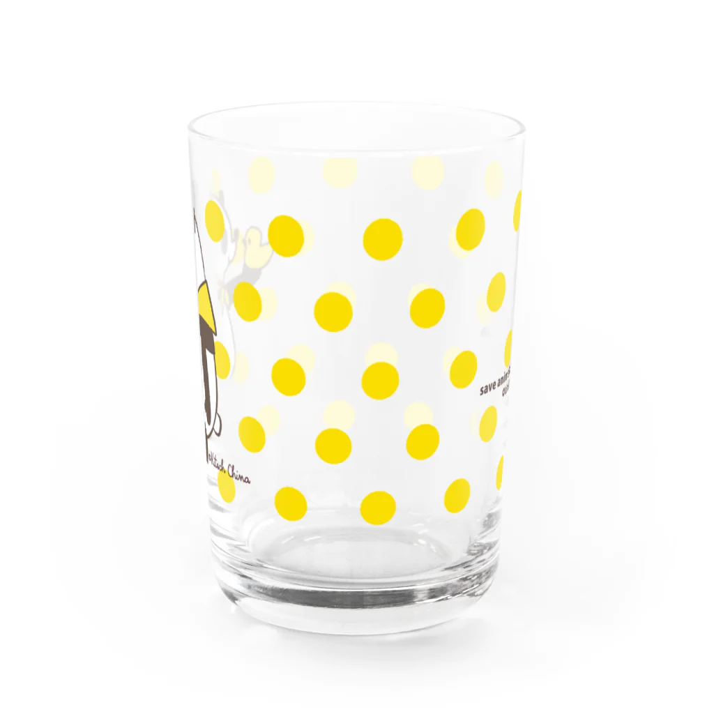 キッチュの水玉パンダ　イエロー Water Glass :front