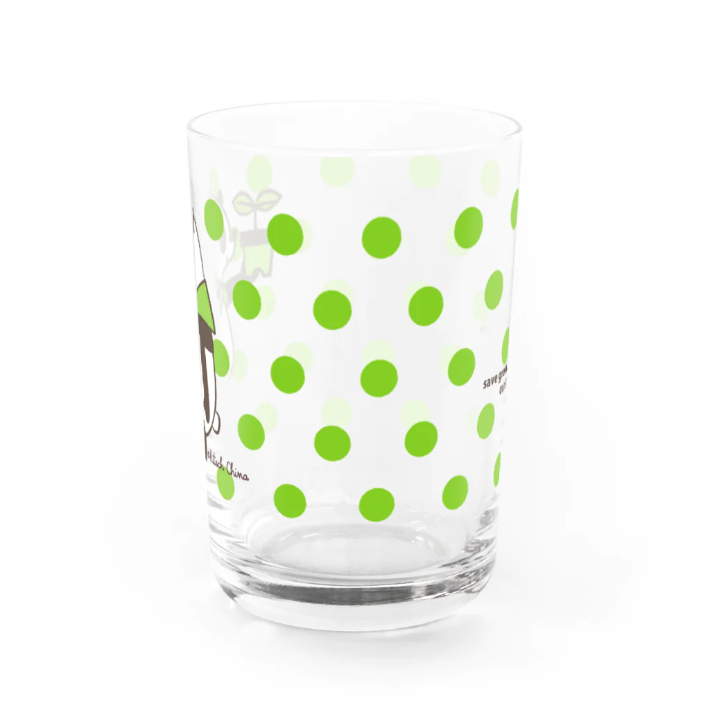 キッチュの水玉パンダ　グリーン Water Glass :front