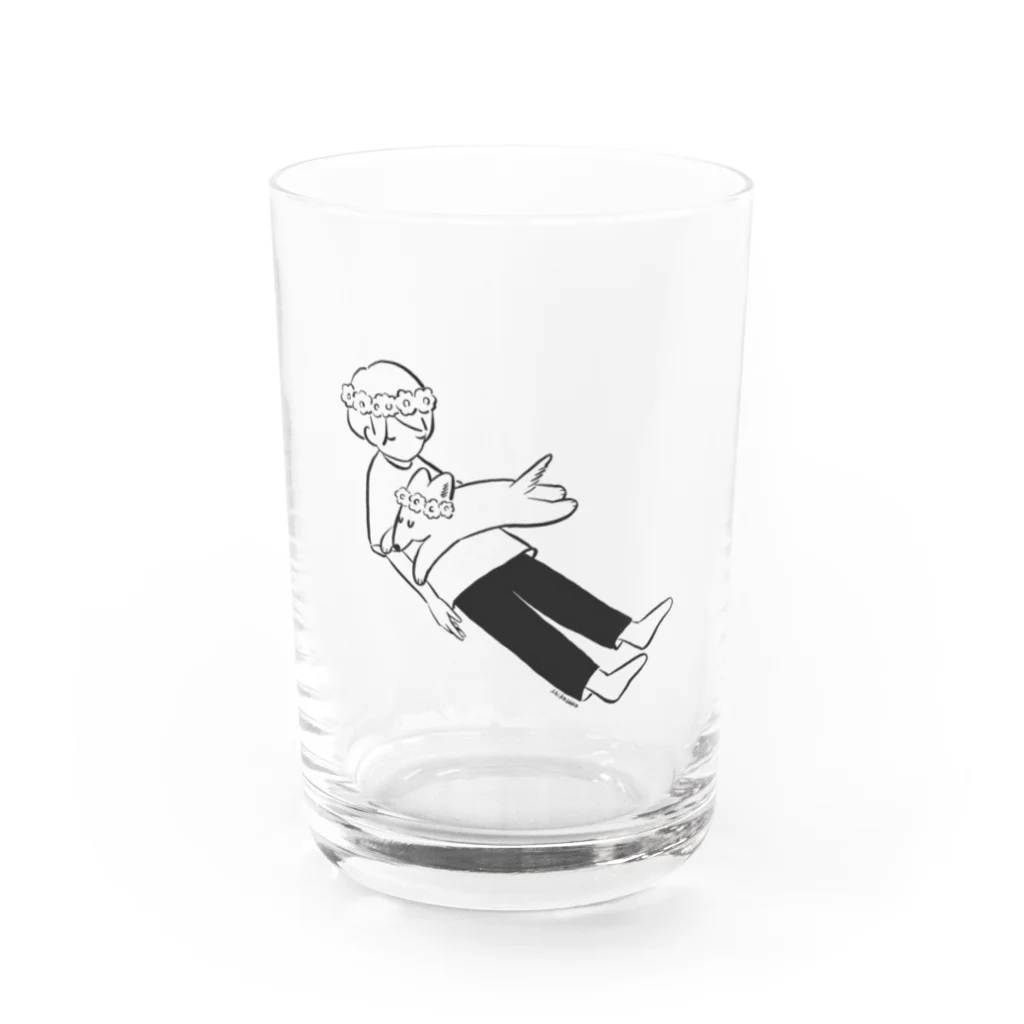 シカトコの花冠と犬と昼寝 Water Glass :front