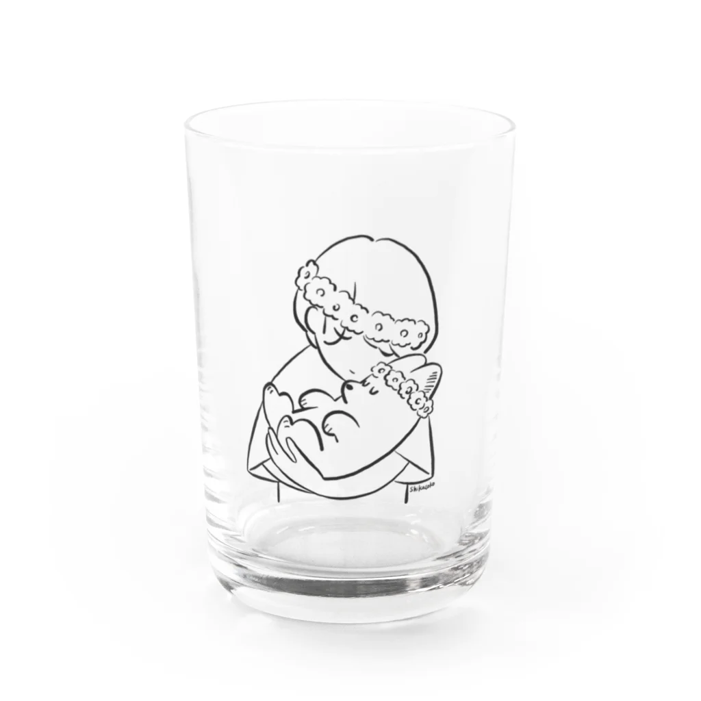 シカトコの花冠と犬とハグ Water Glass :front