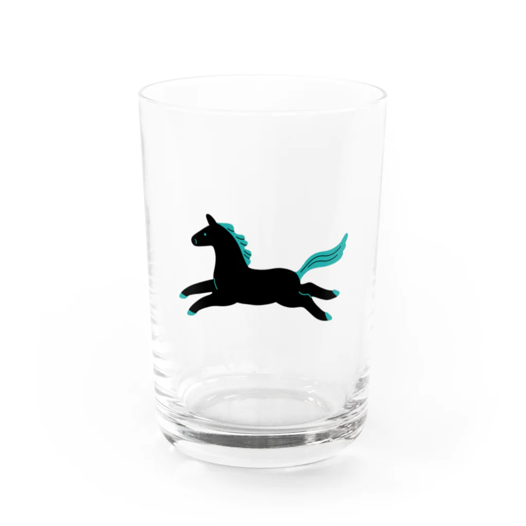 Rera(レラ)のミント×黒の馬 Water Glass :front