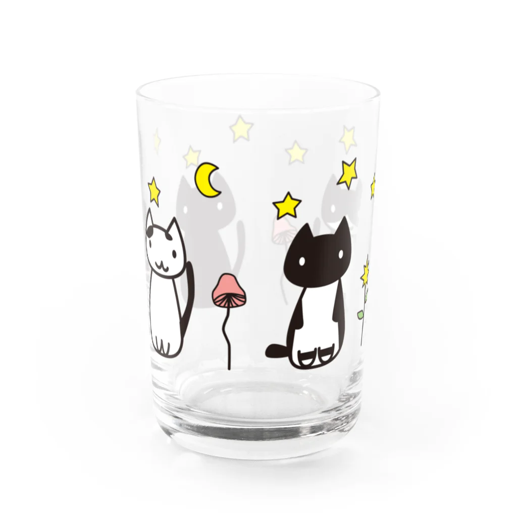 星月猫　徳島洋子の星空猫４匹 三日月の夜 グラス前面