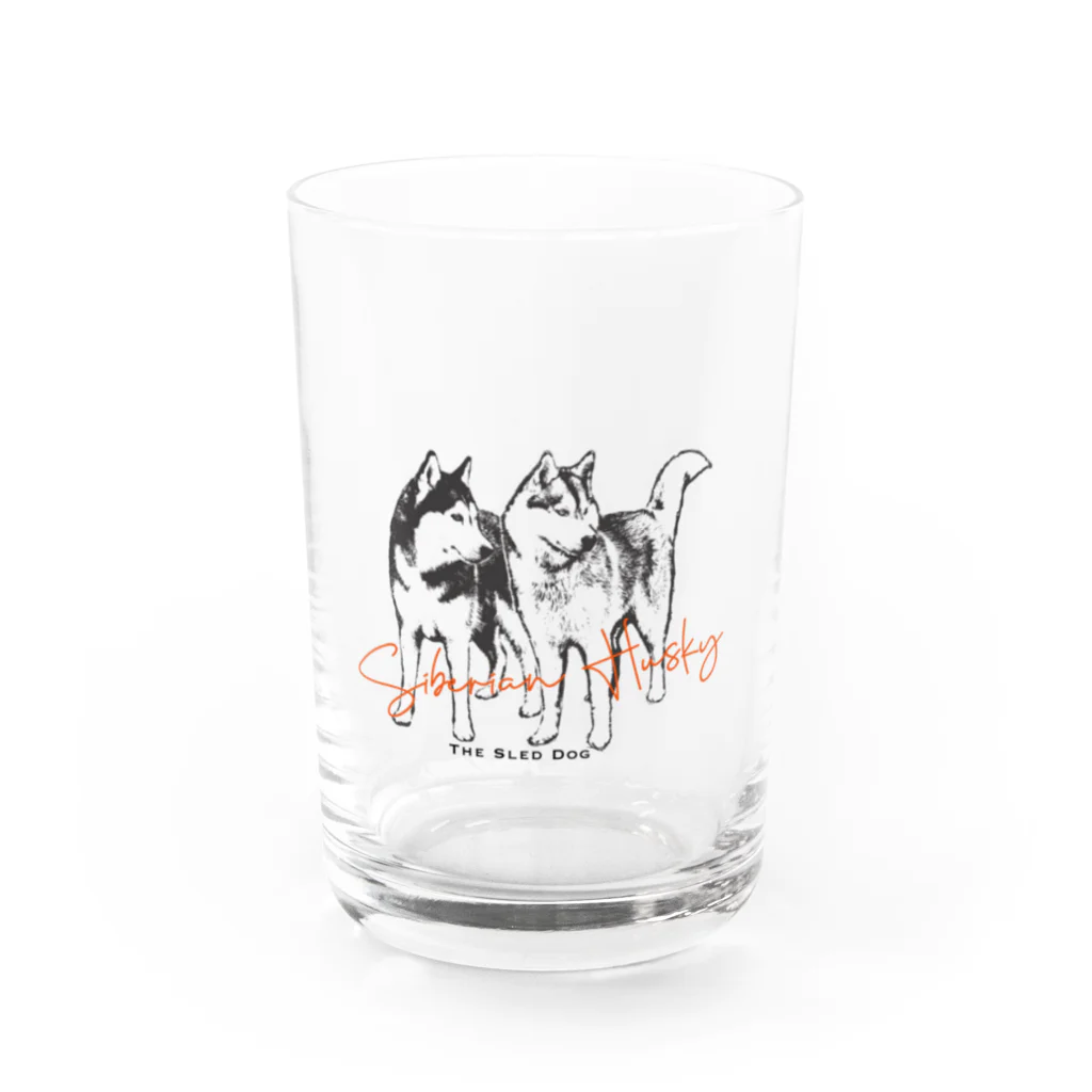 cro_lunaの2匹のハスキー(オレンジ) Water Glass :front