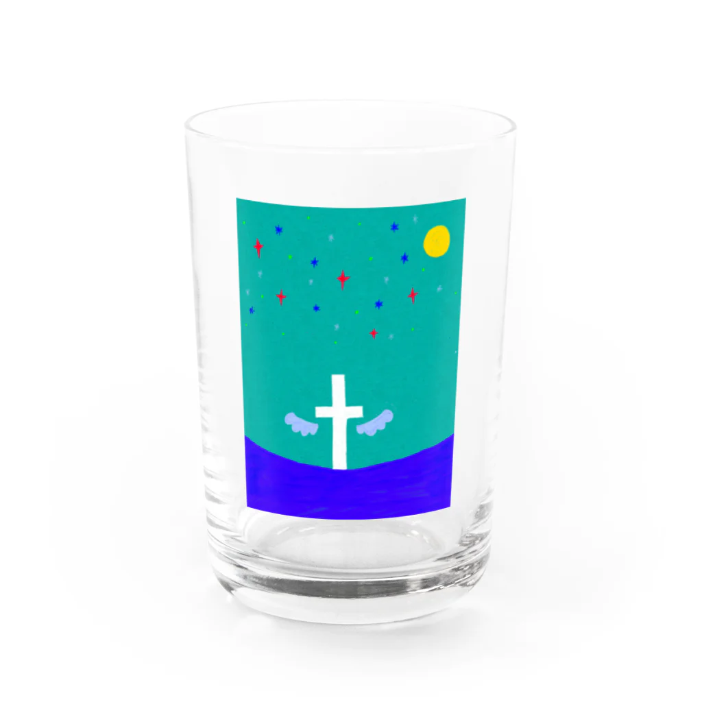 ひがしぐもの夜の海と十字架 Water Glass :front