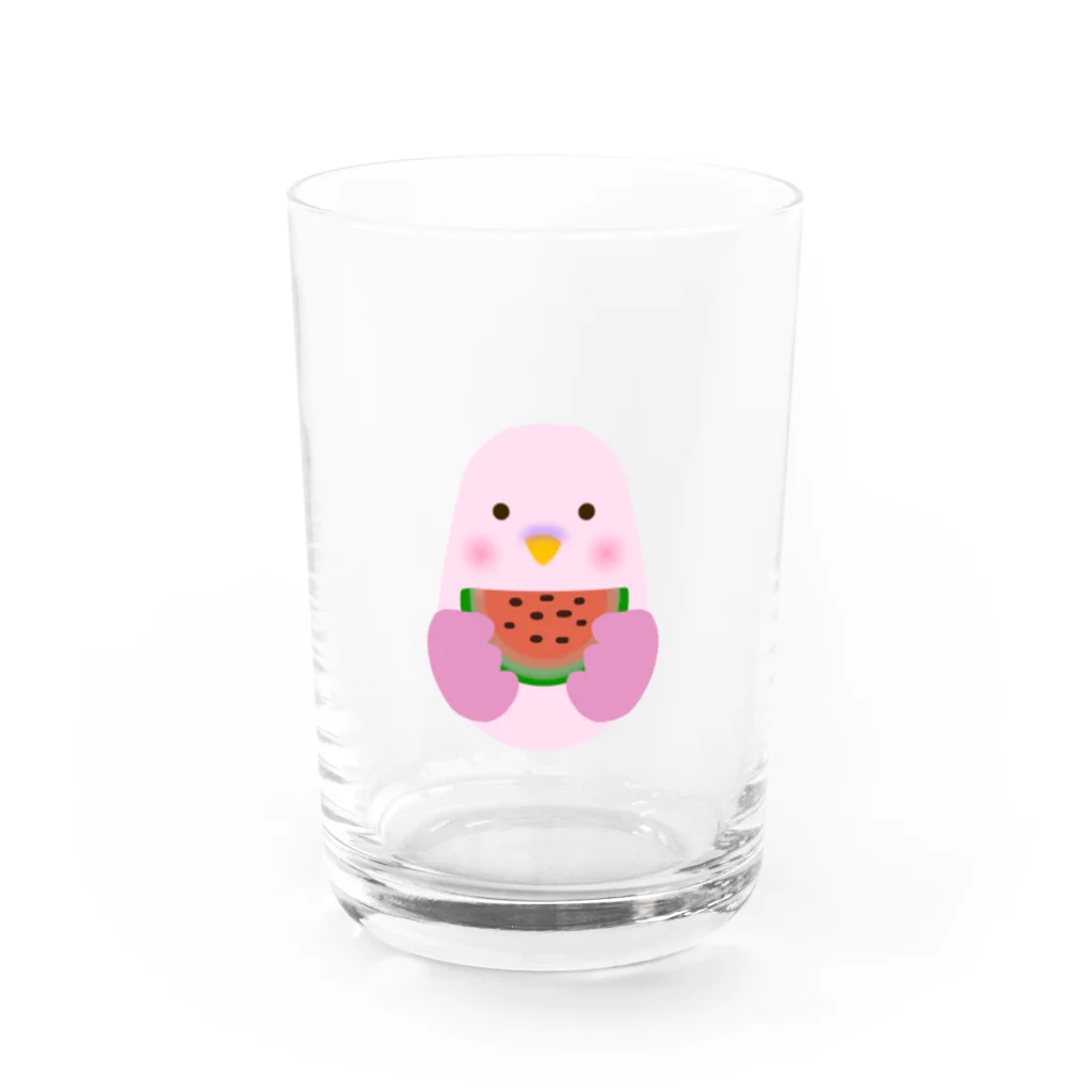 ピョコの雑貨屋のインコとスイカ Water Glass :front