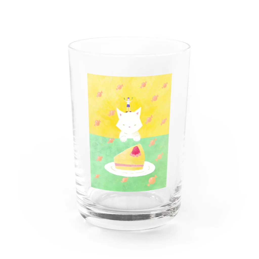 金森 葵のケーキを狙う猫と小さな女の子 Water Glass :front