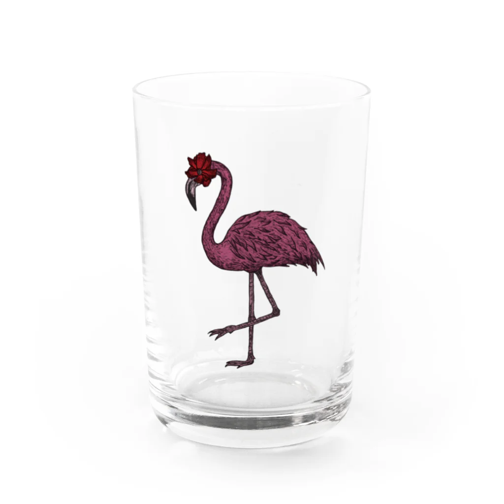 黒メガネのアトリエ(KuromeganesAtlier)の『フラミンゴ(カラーVer.)』 Water Glass :front