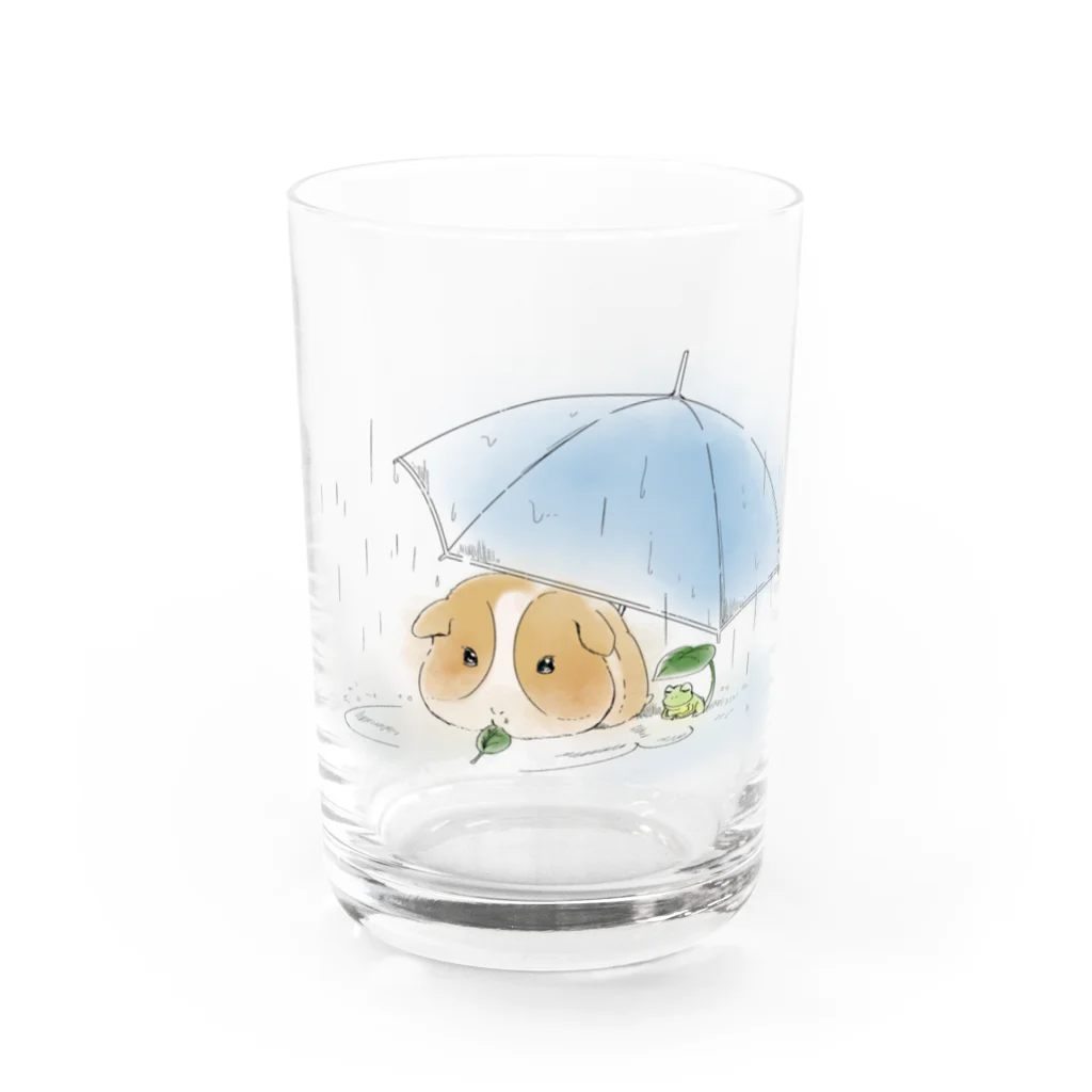 ハレ / 傘と小鳥　[小動物グッズのお店]のモルモットと傘（白） Water Glass :front