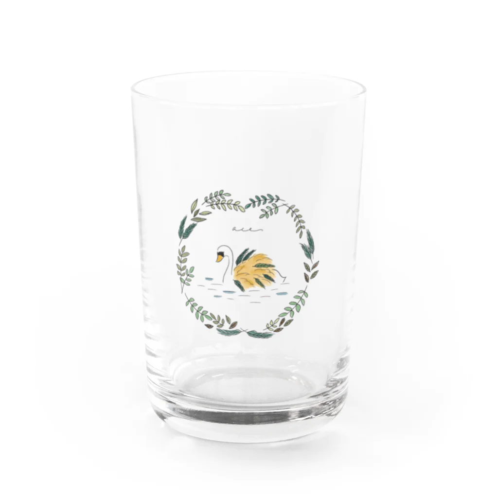 ACE embroideryのミモザが大好きなスワン Water Glass :front