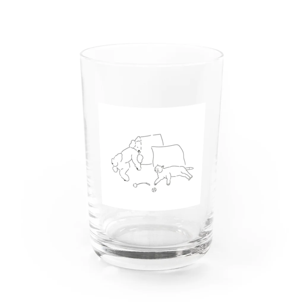 みずいろのたくさん遊んで眠るいぬとねこ Water Glass :front