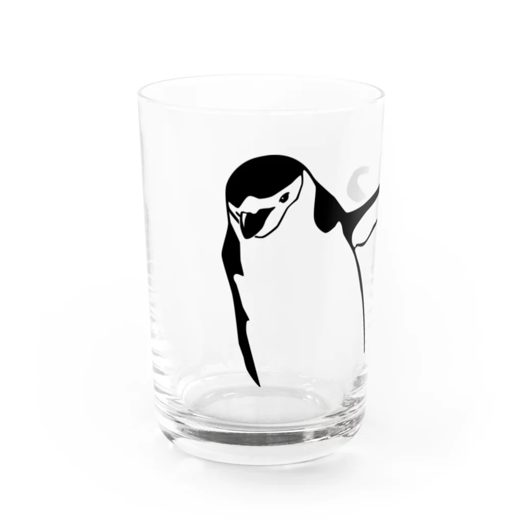 コンぎつねデザイン工房の片翼を広げたヒゲペンギン Water Glass :front