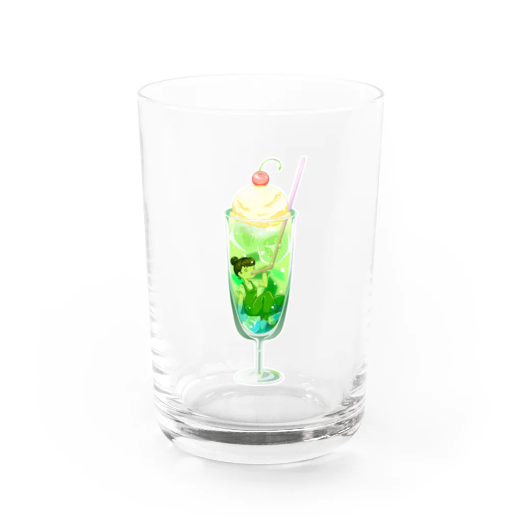 星蜘蛛の巣のぶくぶくメロンソーダ Water Glass :front