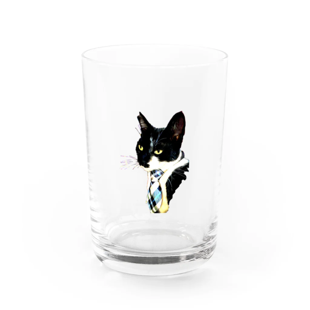 フミノコsuzuri祭のはたらく黒白猫 グラス前面
