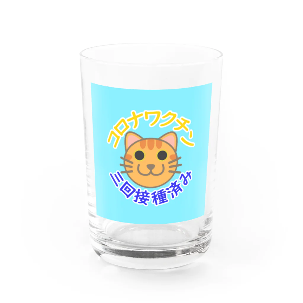 嶌星堂の新型コロナワクチン三回接種済み茶トラ猫 Water Glass :front