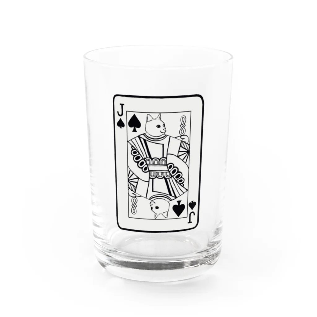 ネコやの猫とトランプ　ジャック　モノクロ Water Glass :front