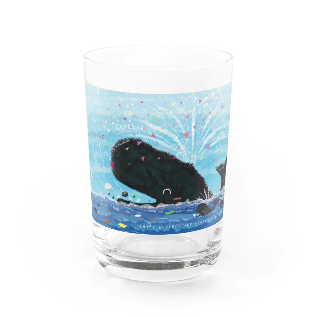 葵い空よりのThe whale that cleans the world Water Glass :front