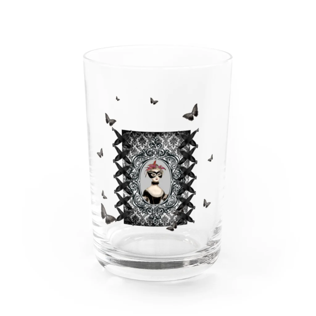 海賊猫 cocoのKeep Calm and Goth On♱マリー・アントワネット『Masquerade』♱黒ロリ ゴスロリ ゴシック 蝶 Water Glass :front