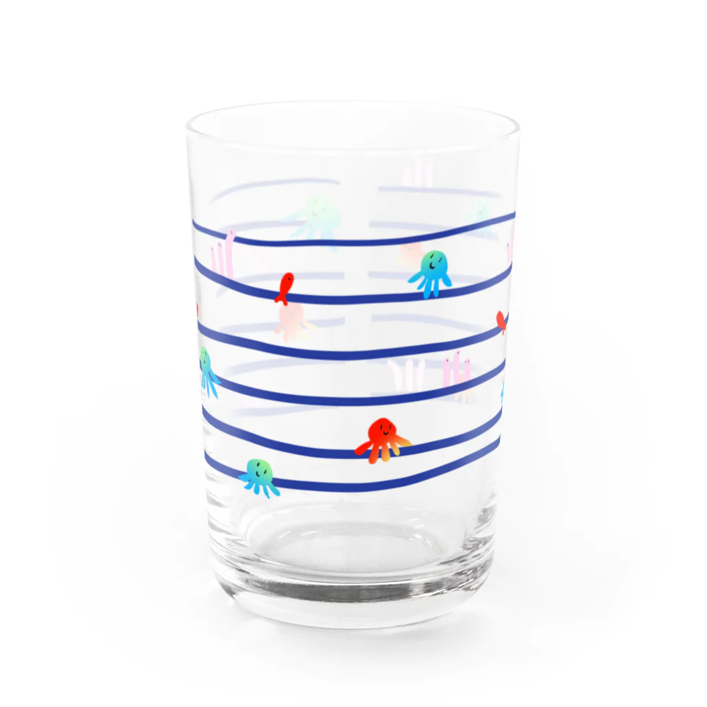 いろんな描いた絵のやつのボーダーチャプチャプ Water Glass :front