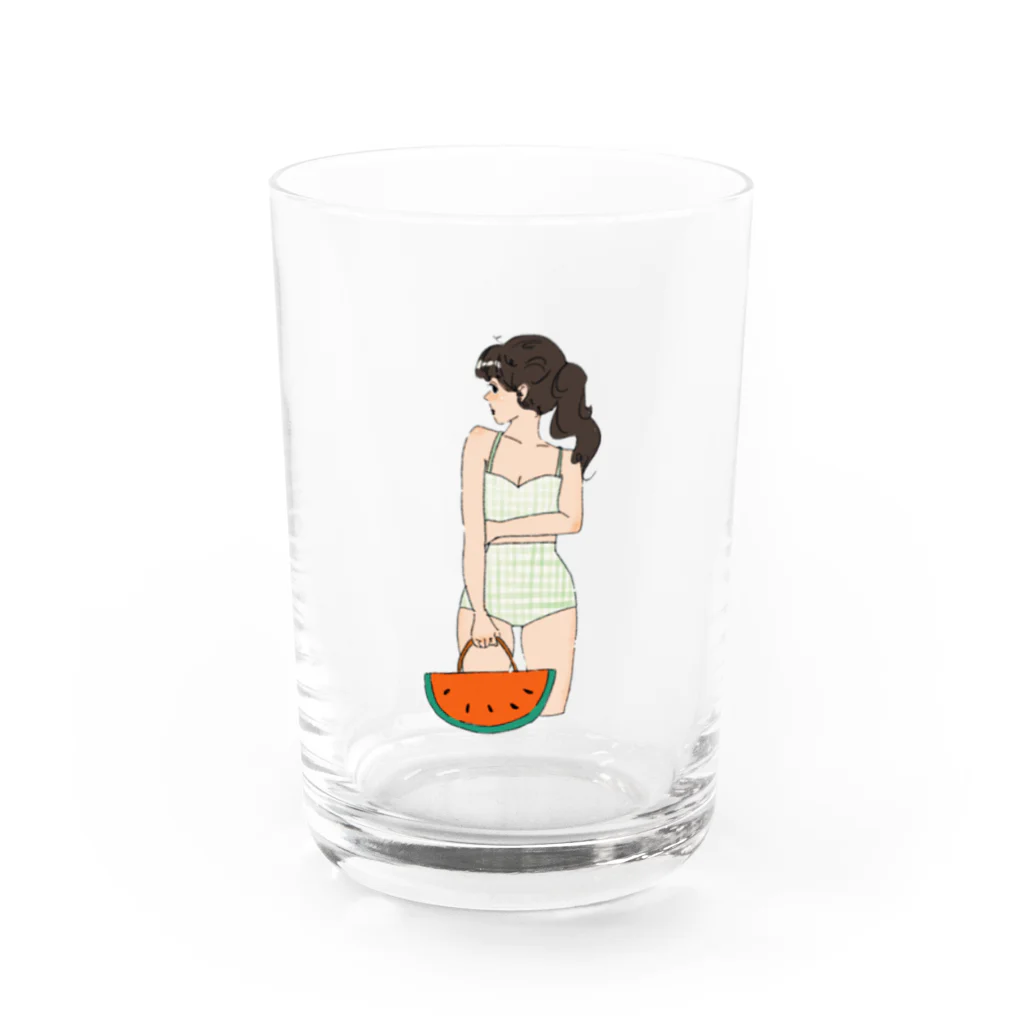 おむやきそばのポニーテールの女の子（夏） Water Glass :front