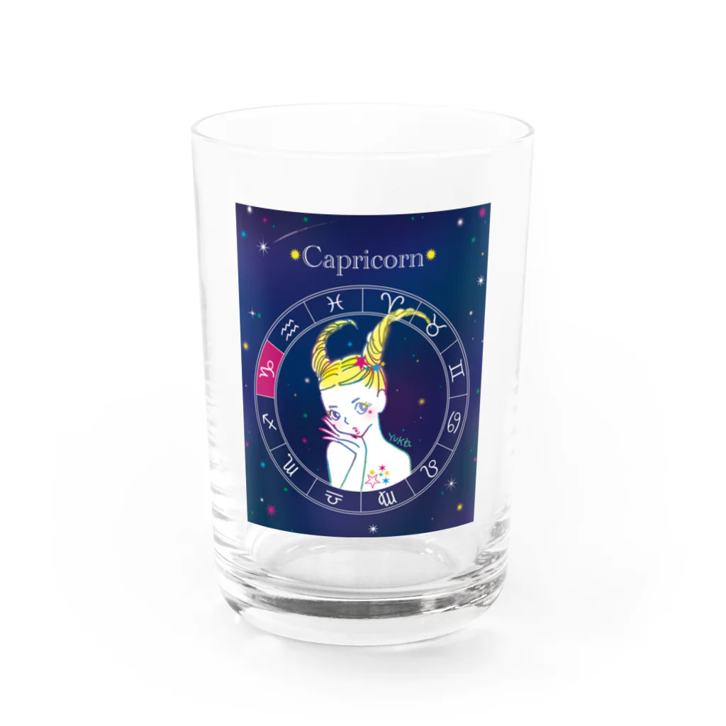 イラストレーター＊サトウユカの星座シリーズ＊山羊座ガール Water Glass :front