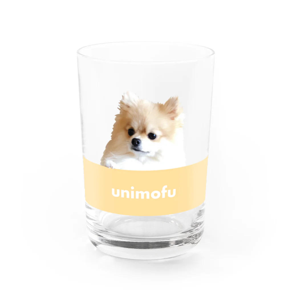 ポメラニアン グッズ unimofu pomeranianのポメラニアン チーズバー unimofu cheese bar Water Glass :front