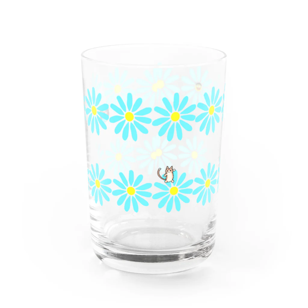 さとぽん商店の青いお花ちゃんかくれんぼレトロ風グラス Water Glass :front