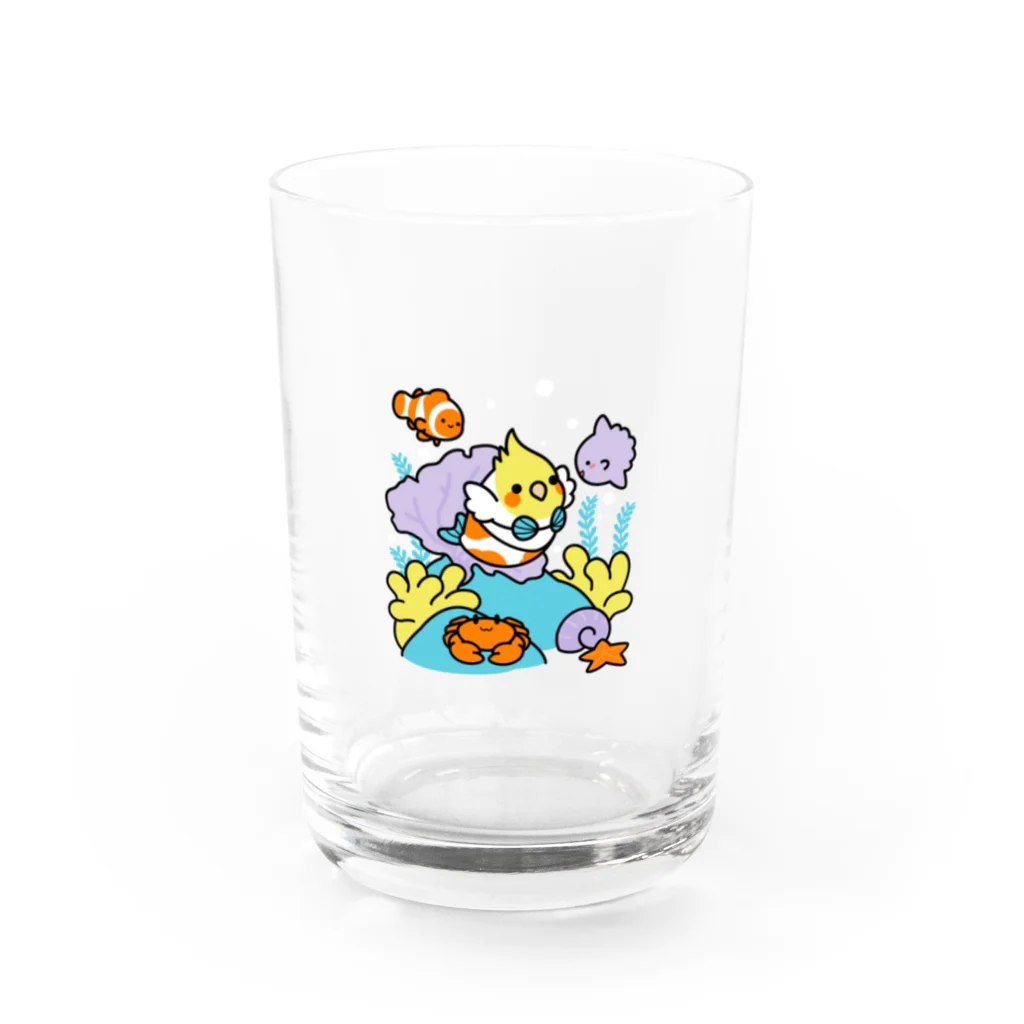 Cody the LovebirdのChubby Bird サンゴ礁を守ろう！　オカメインコと海のお友達 Water Glass :front