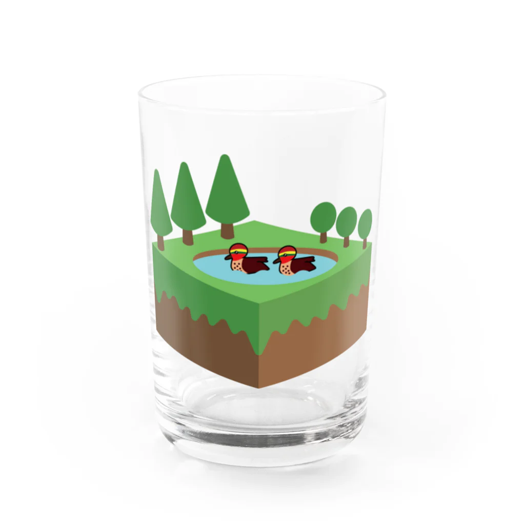 楽猫楽描しげ屋の箱池コガモ Water Glass :front