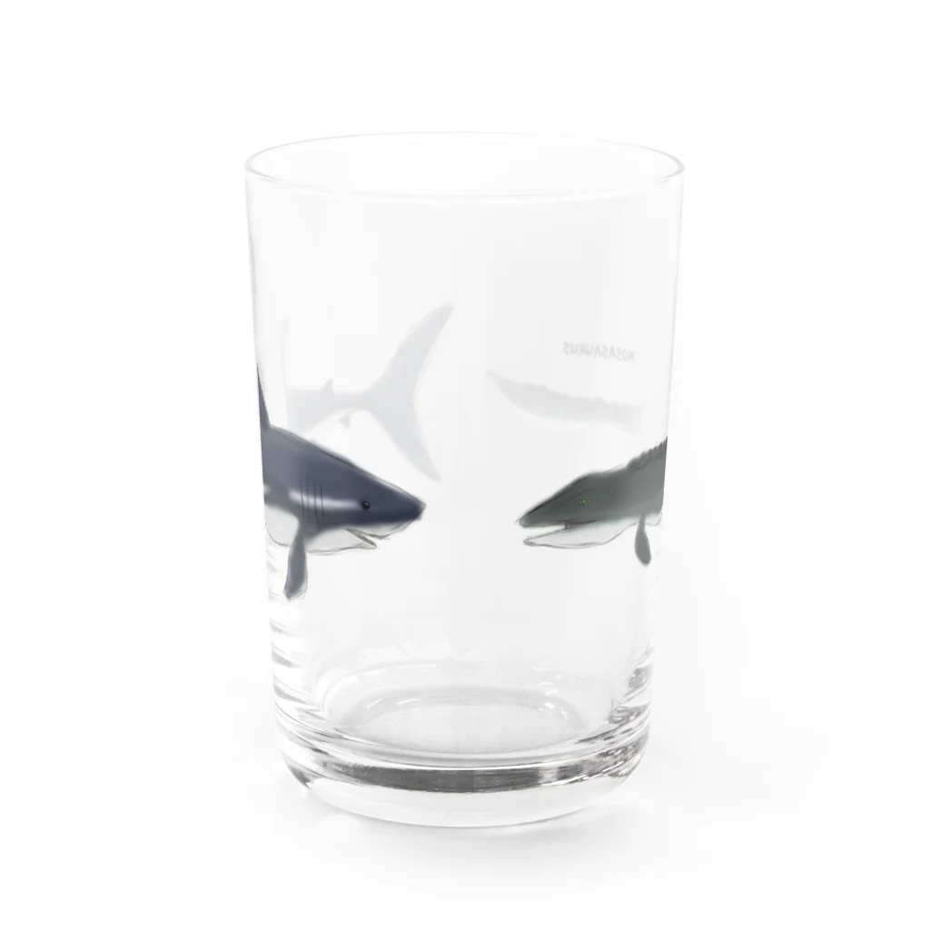 自給自足のモササウルスとメガロドン Water Glass :front