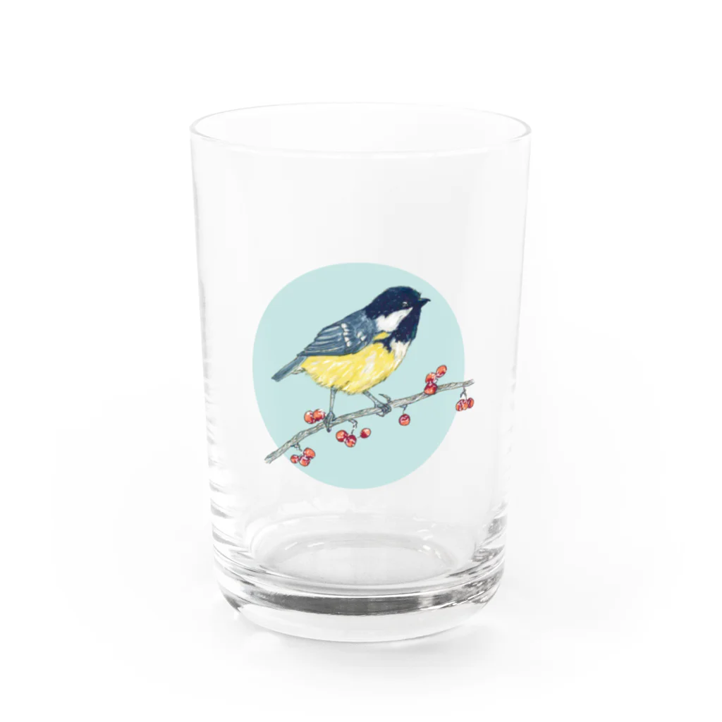 Nellyhime のアートのベリーと鳥 (Great Tit) Water Glass :front