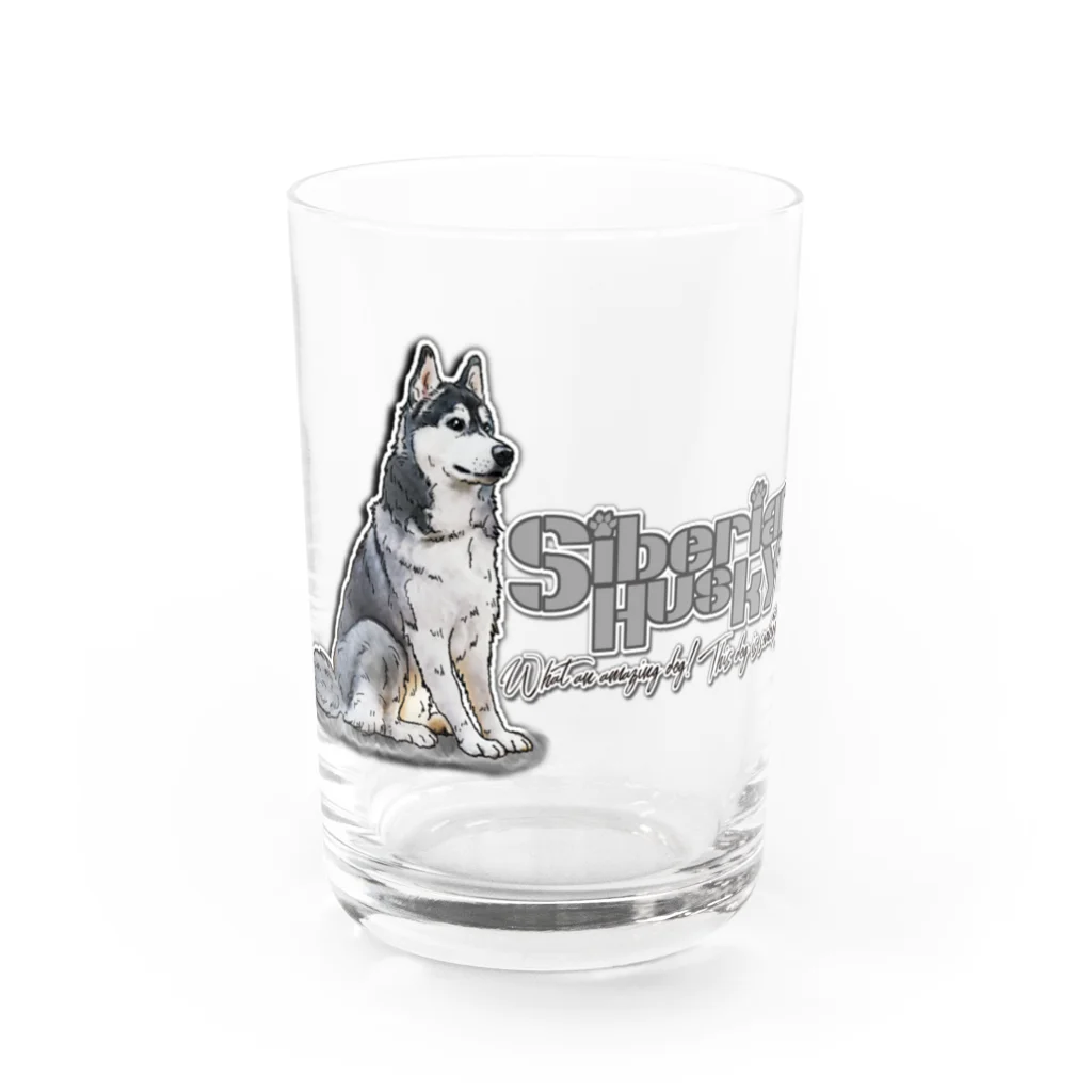 オリジナル工房プリントンのシベリアン ハスキー イラストプリント Water Glass :front