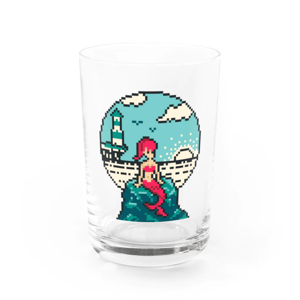 witch's hat hut -スズリ支店の人魚と海と灯台 - ドット絵・ピクセルアート Water Glass :front