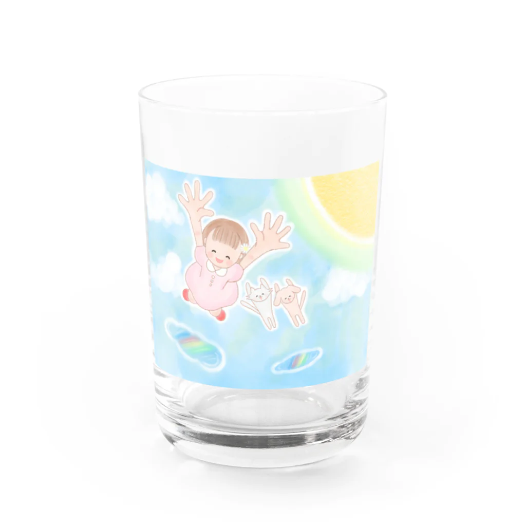 もえの。shop ♡♡のにじいろ日和。～morning jump!～ Water Glass :front