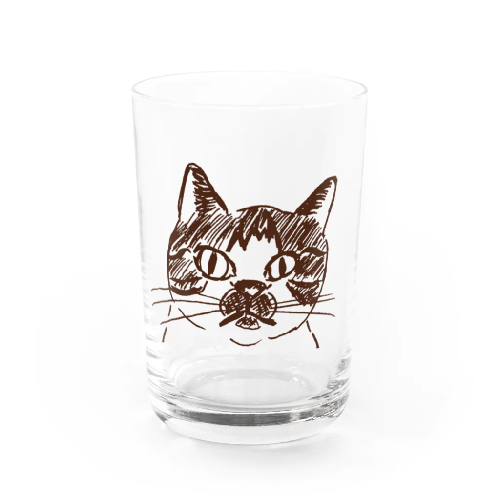 猫ねむりzzz..のブチ猫さん(ワンポイント)  Water Glass :front