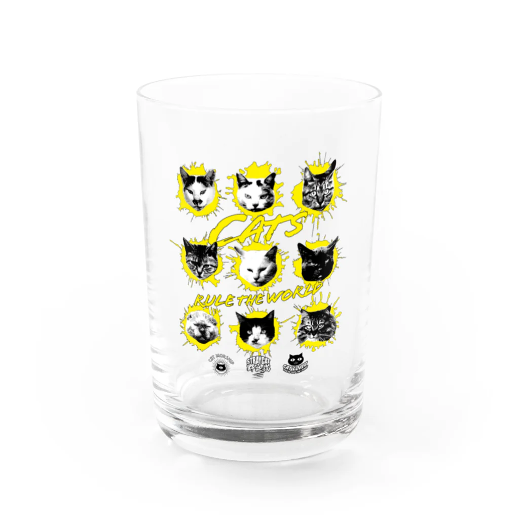 LONESOME TYPE ススの猫が世界を支配する9FACES（黄） Water Glass :front