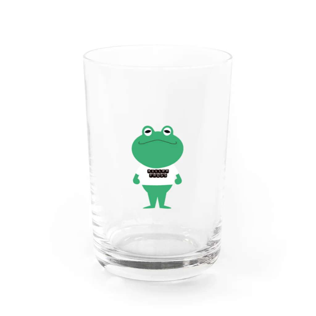 キラーフロッグの雑貨屋さんのTシャツを着るカエルくん Water Glass :front