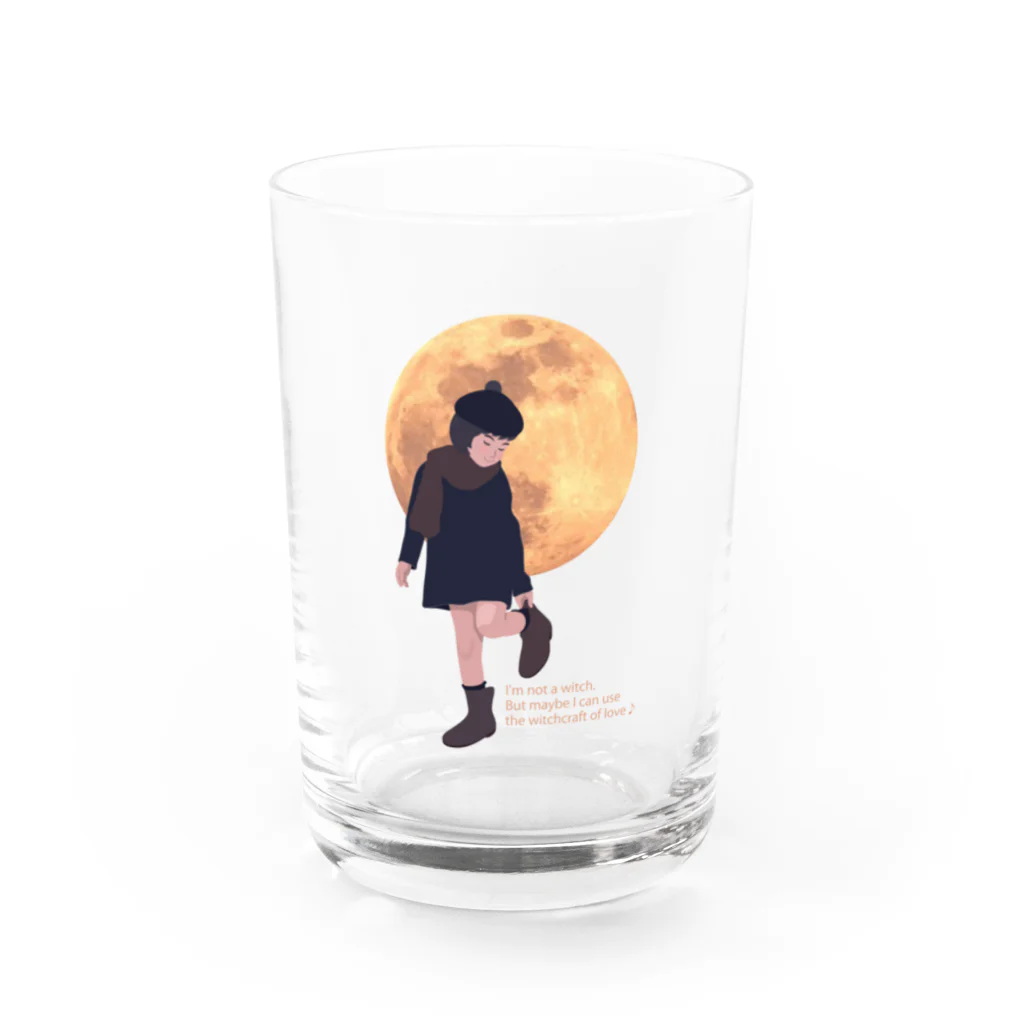 キッズモード某の月と黒ワンピの女の子 Water Glass :front