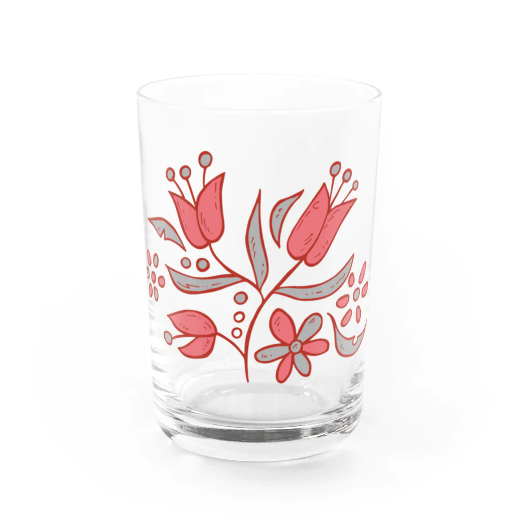 VIETSTAR★１０８のレトログラス　ピンクの花 Water Glass :front