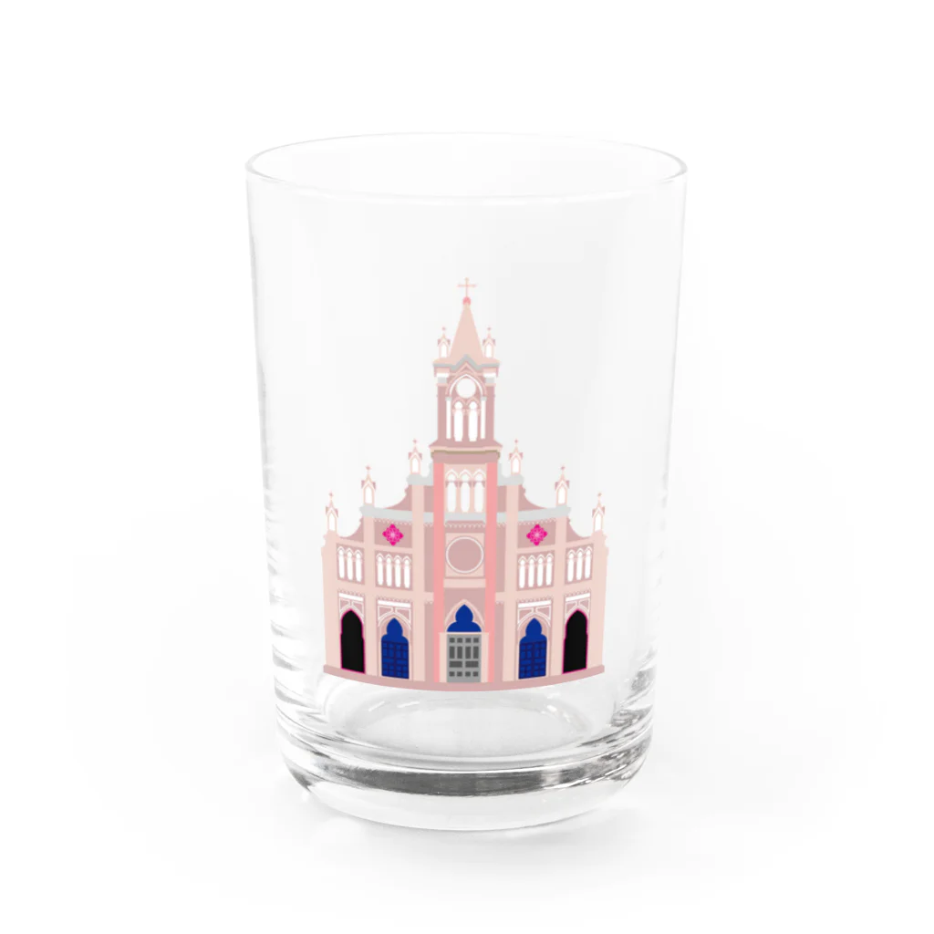 VIETSTAR★１０８のレトログラス　ピンク教会 Water Glass :front