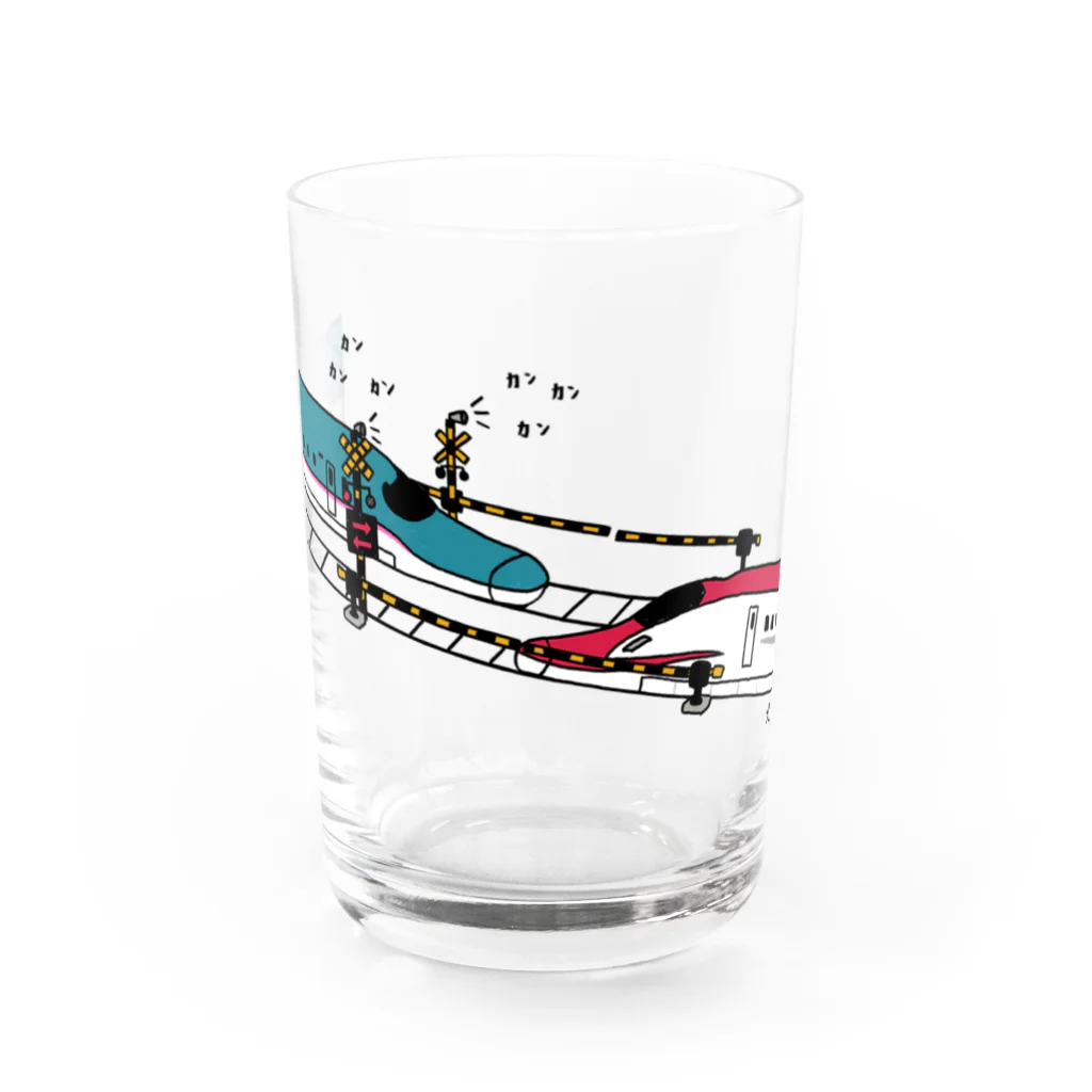 母アパレルのすれ違うはやぶさとこまち Water Glass :front