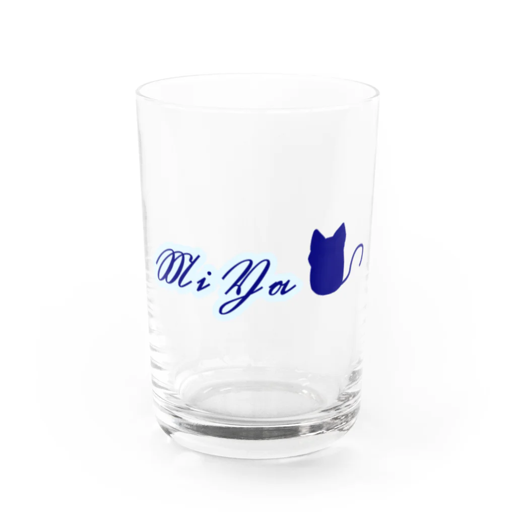 MIYA♡Harley-Davidson FXST2020の青ロゴ 猫シルエット Water Glass :front