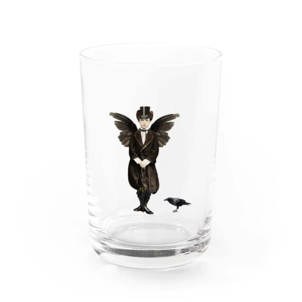 海賊猫 cocoのハロウィン🎃Halloween🎃Keep Calm and Goth On『Raven Crow 闇のサーカス団』🦇ゴシック 鴉 黒い翼 Water Glass :front