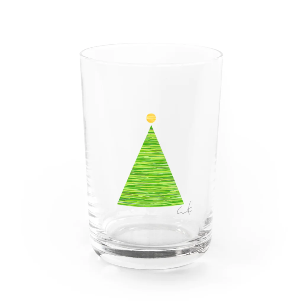 ひよこの足跡。のクリスマスツリー ストライプ Water Glass :front