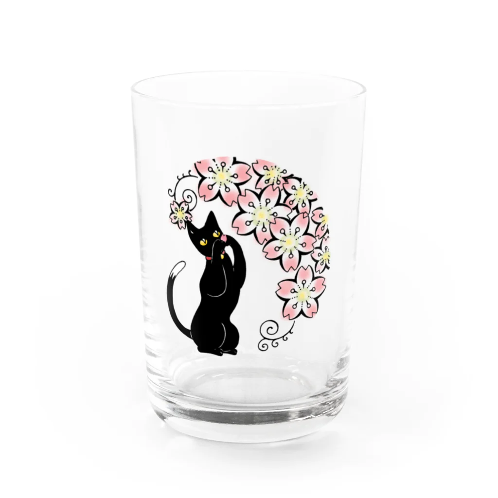 柚子の桜と黒猫 グラス前面
