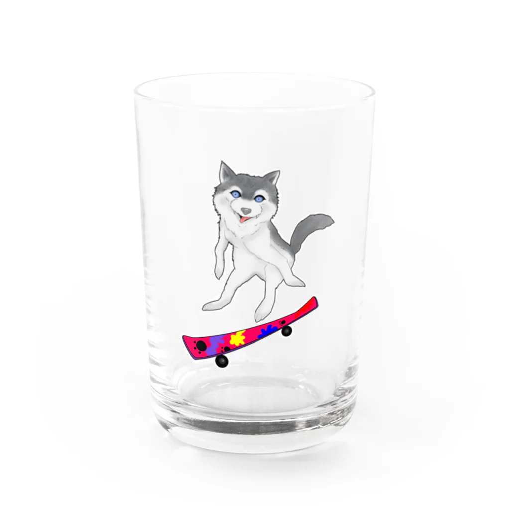 P_aquaのスケボーウルフ Water Glass :front