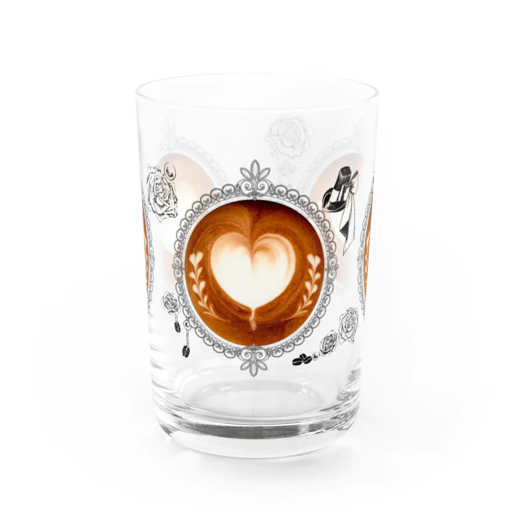 Prism coffee beanの【Lady's sweet coffee】ラテアート メッセージハート / With accessories ～2杯目～ Water Glass :front