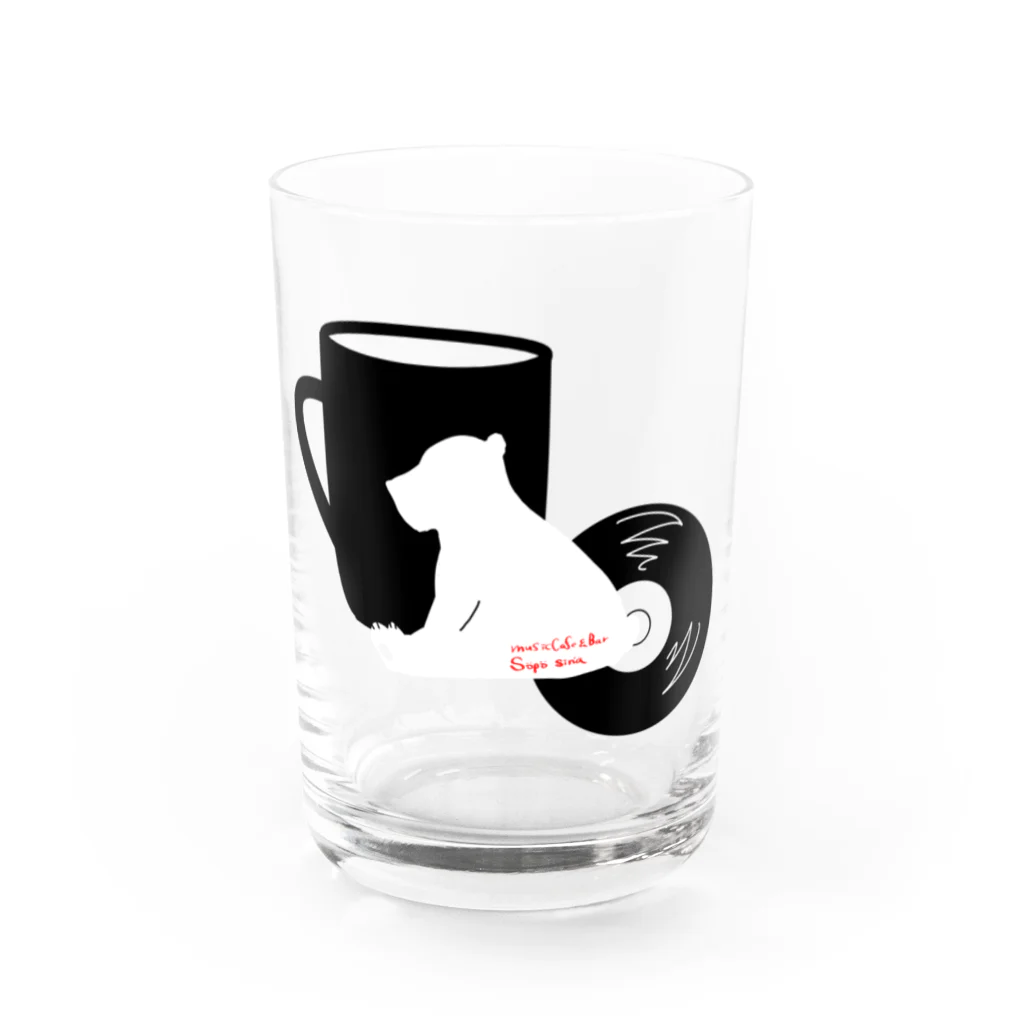 音楽喫茶そぽしなのカップ＆シロクマ＆レコード(モノクロ） Water Glass :front