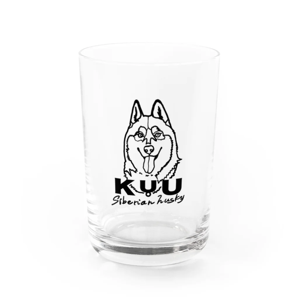 KUU(Siberian Husky)のKUUロゴ（Black） Water Glass :front