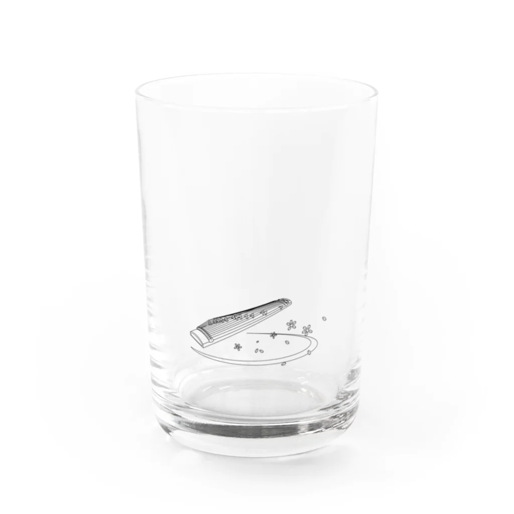 箏譜職人 織姫の箏と桜（黒線） Water Glass :front