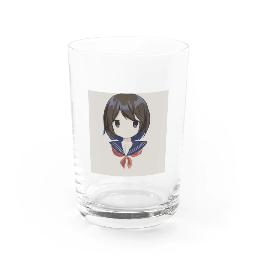 年中マスクの物憂げセーラー服ちゃん Water Glass :front